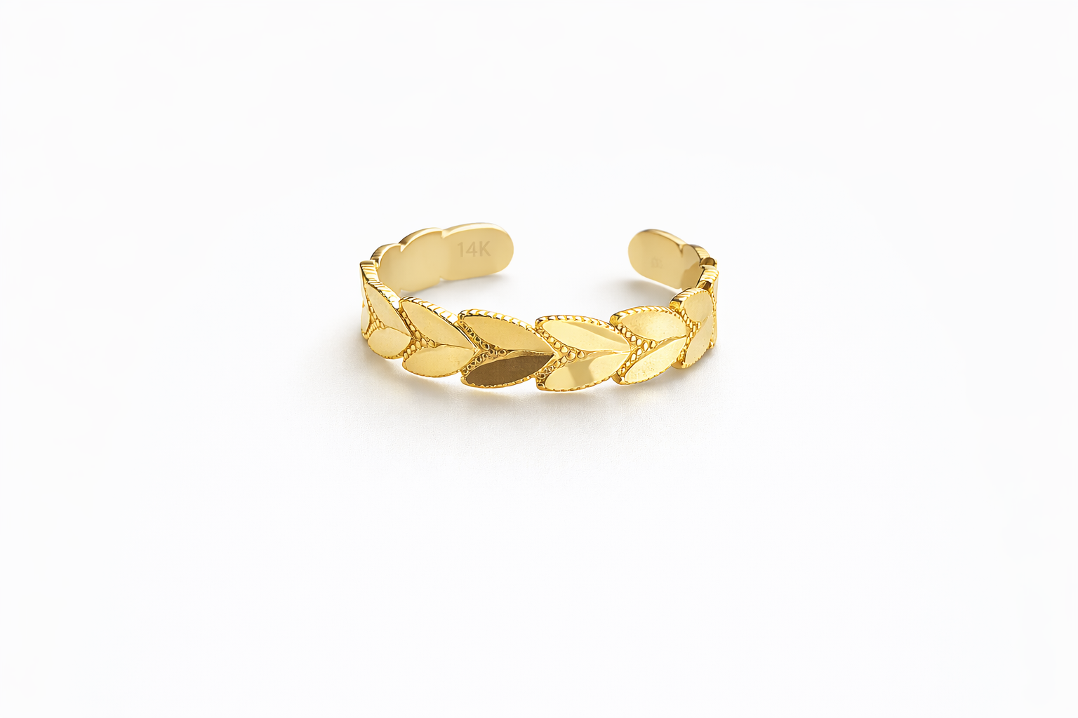 Naa'm Laabal 14k Solid Gold Textured Linked Leaf Toe Ring - Image 3