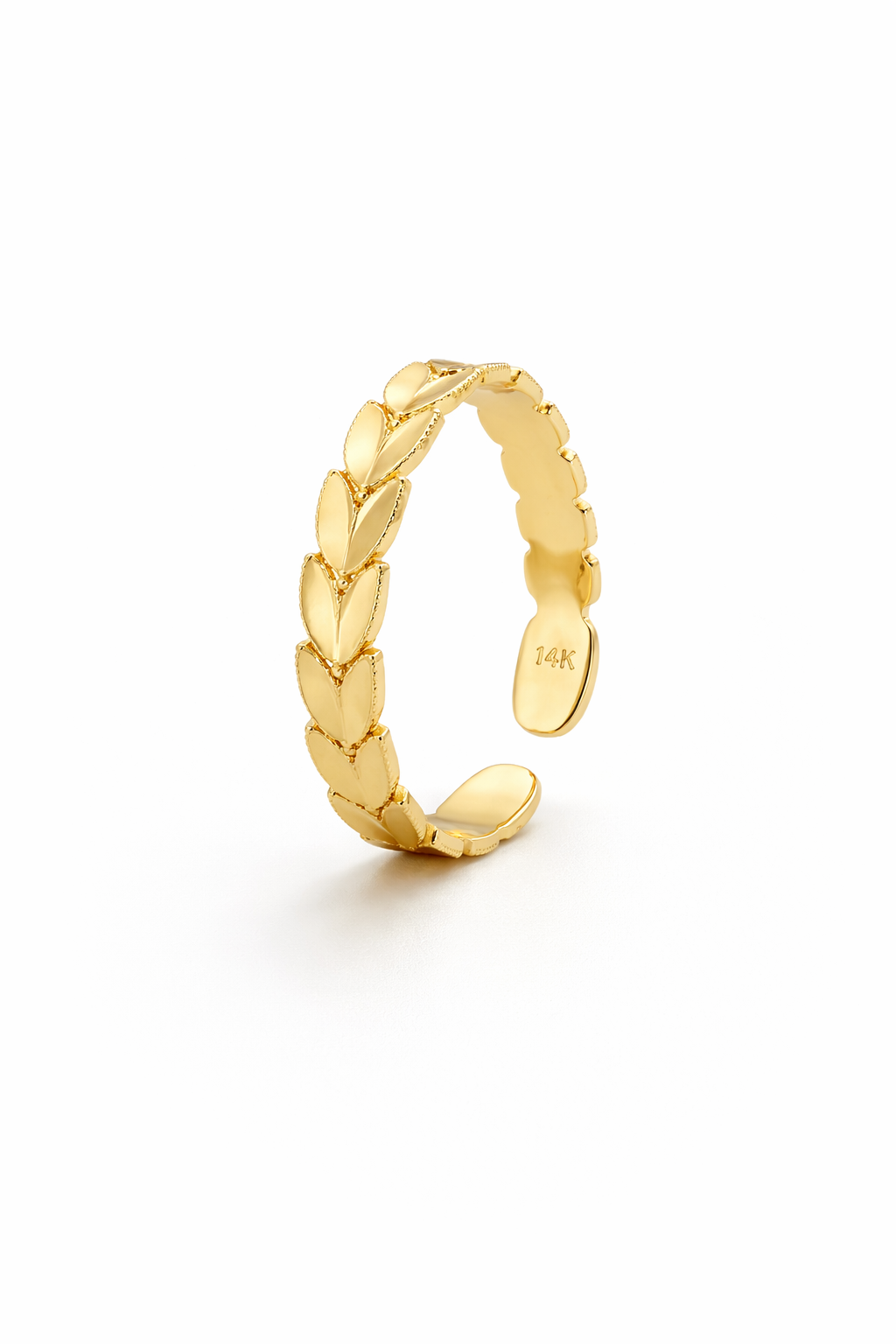 Naa'm Laabal 14k Solid Gold Textured Linked Leaf Toe Ring